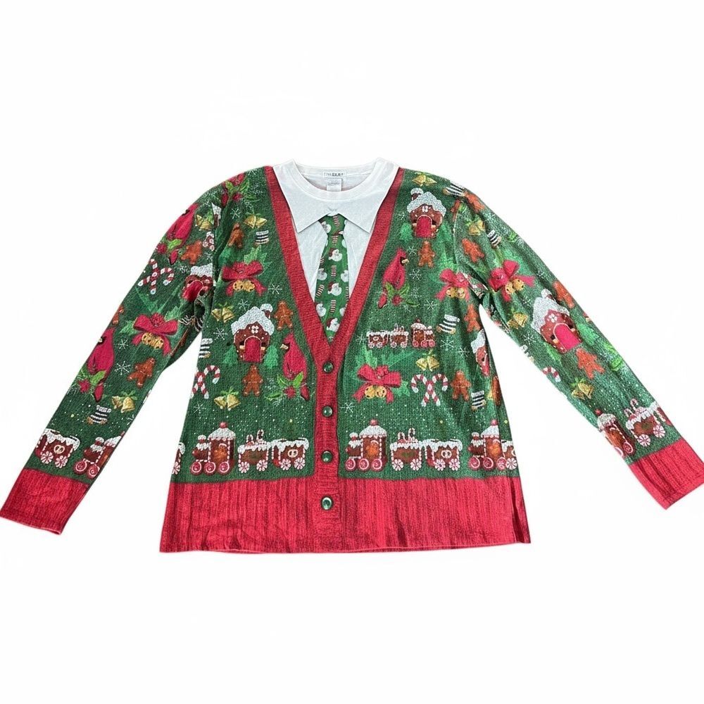 Faux Real Photorealistic Ugly Christmas Sweater Shirt XXL – Gingerbread Print